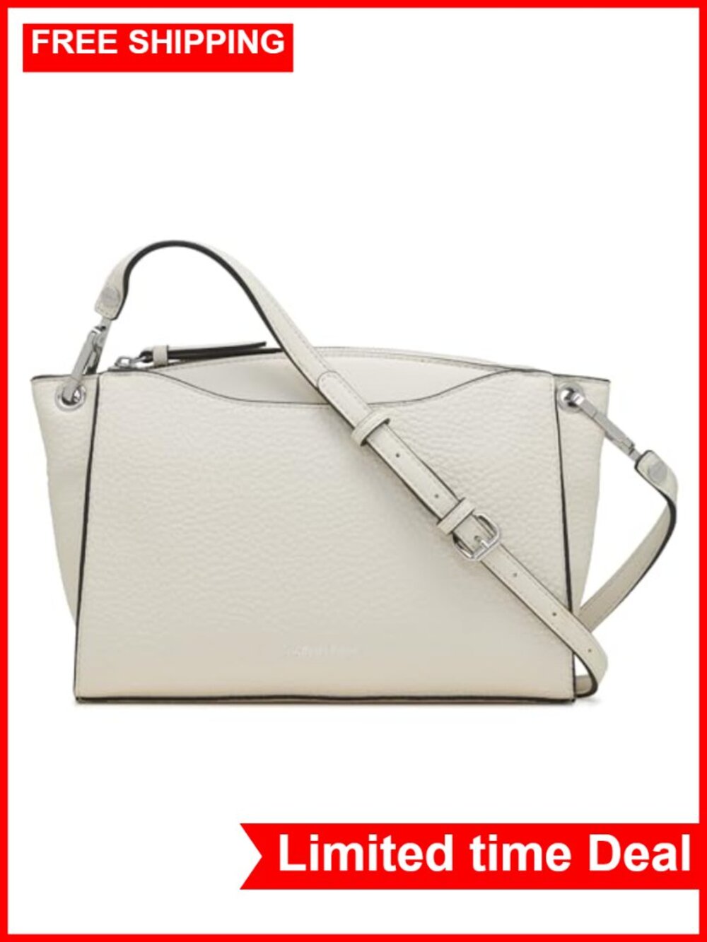 Calvin Klein Garnet Top Zip Crossbody Satchel Vegan Leather